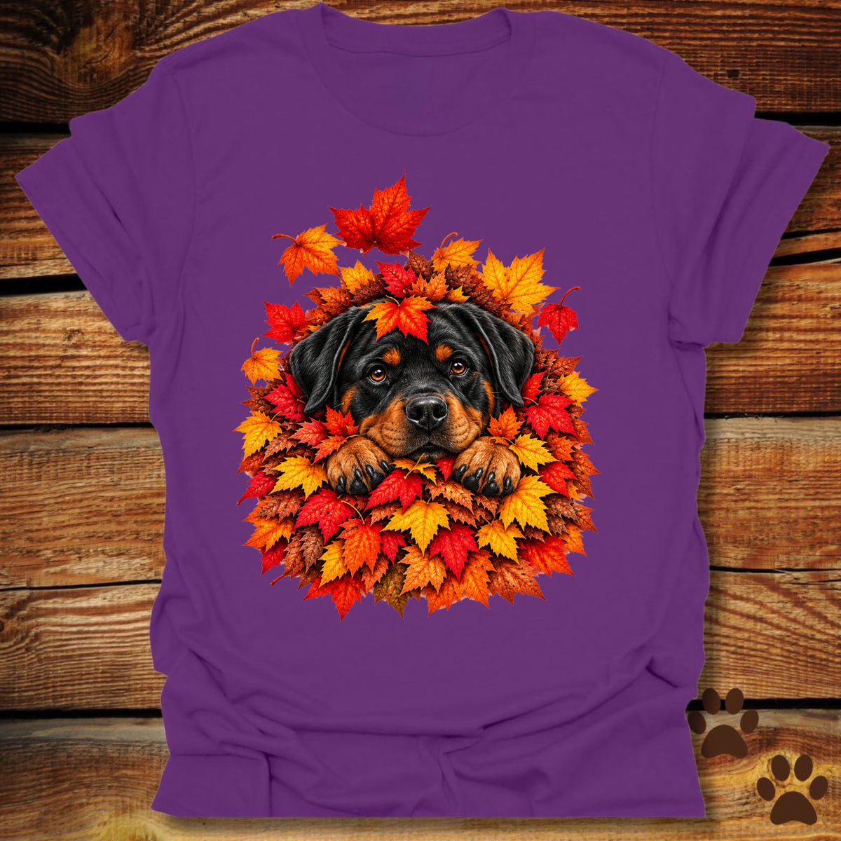Rottweiler Leaf Pile T-Shirt - Front & Back Print