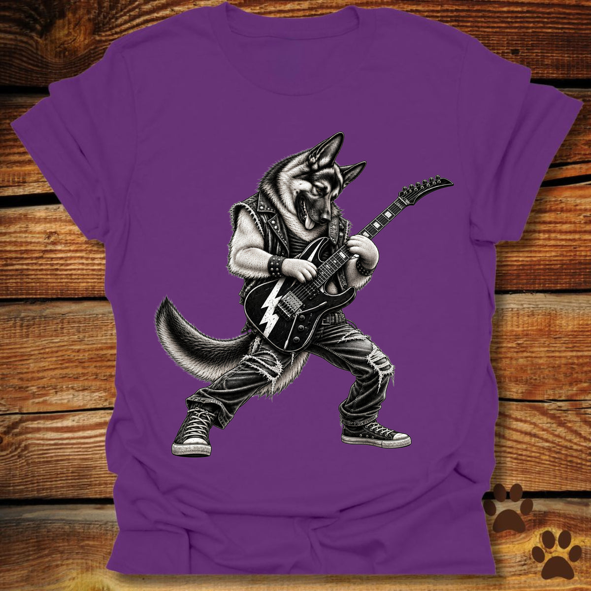 German Shepherd Shredding Guitar T-Shirt