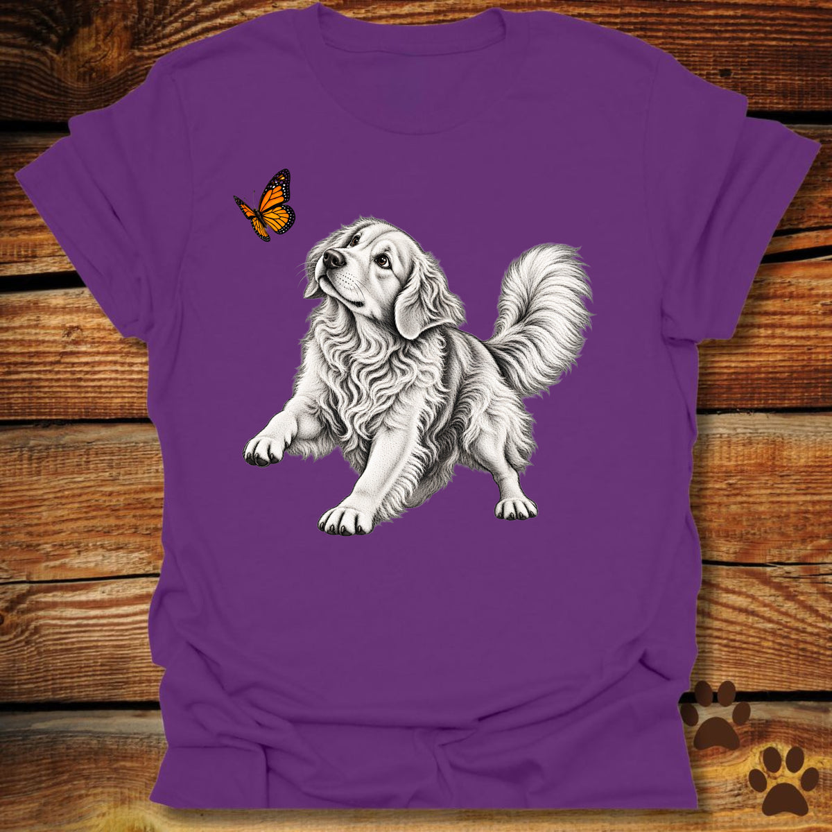 Golden Retriever Chasing Butterfly T-Shirt