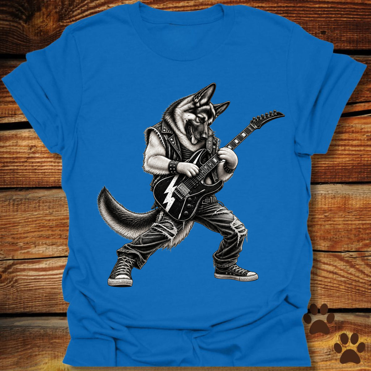 German Shepherd Shredding Guitar T-Shirt