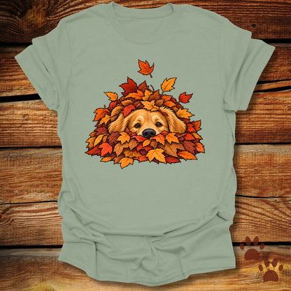 Golden Retriever Leaf Pile T-Shirt - Front & Back Print