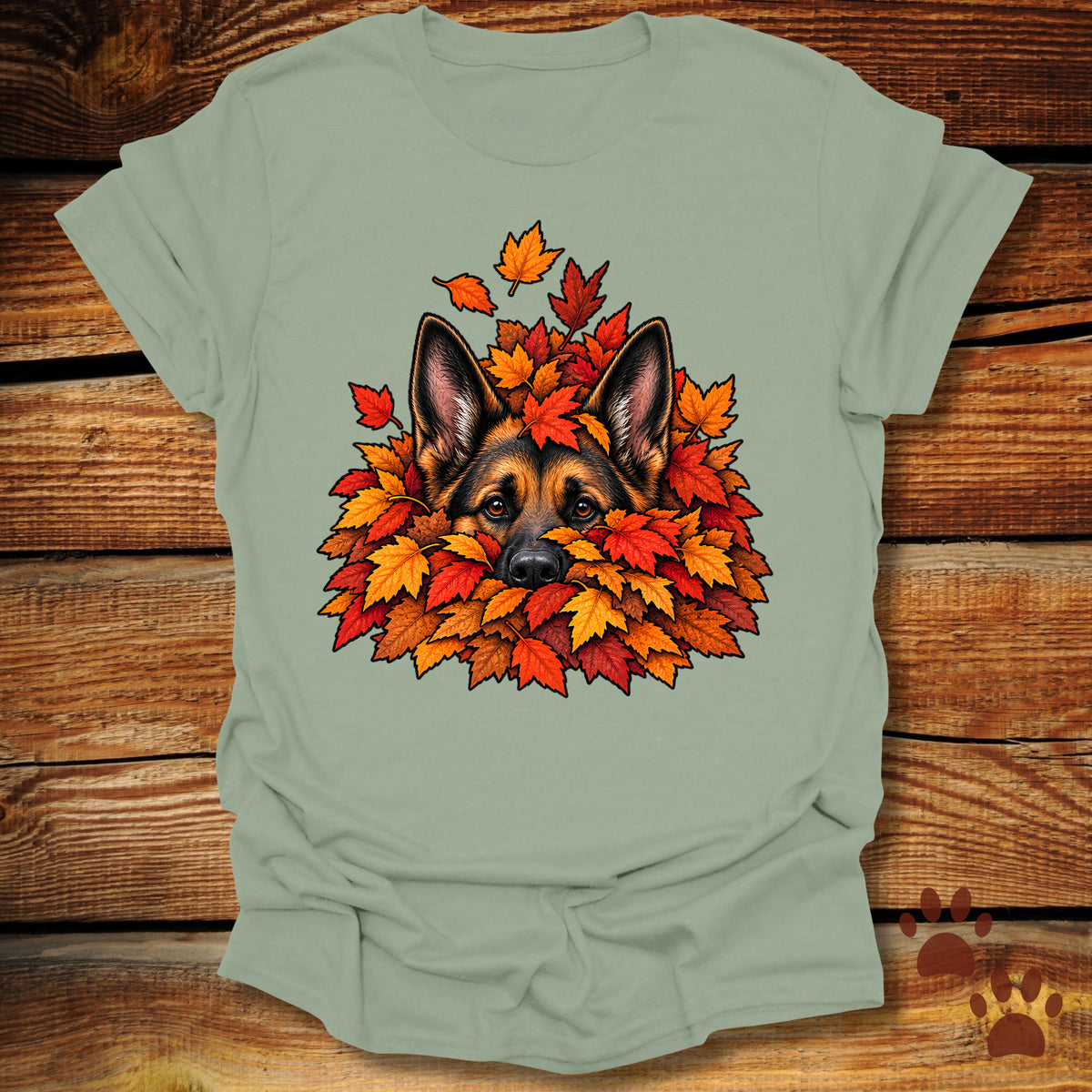 German Shepherd Leaf Pile T-Shirt - Front & Back Print