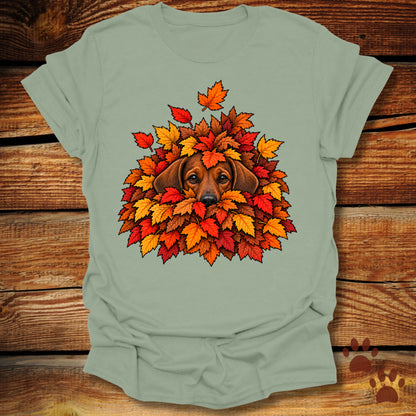 Dachshund Leaf Pile T-Shirt - Front & Back Print