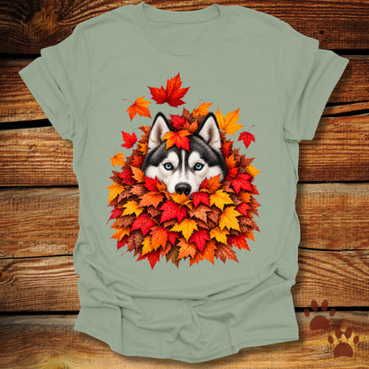 Husky Leaf Pile T-Shirt - Front & Back Print