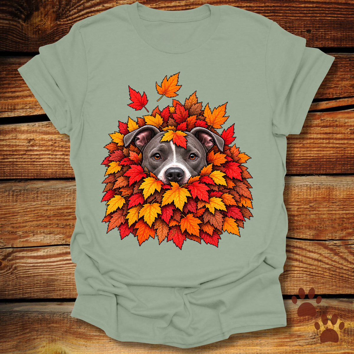 Pitbull Leaf Pile T-Shirt - Front & Back Print