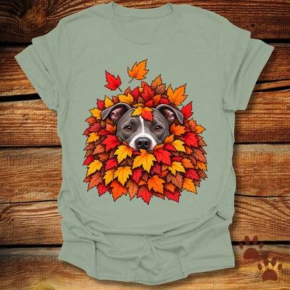 Pitbull Leaf Pile T-Shirt - Front & Back Print
