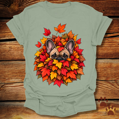 French (Frenchie) Bulldog Leaf Pile T-Shirt - Front and Back Print