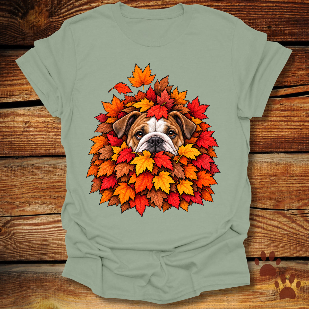 Bulldog Leaf Pile T-Shirt - Front & Back Print