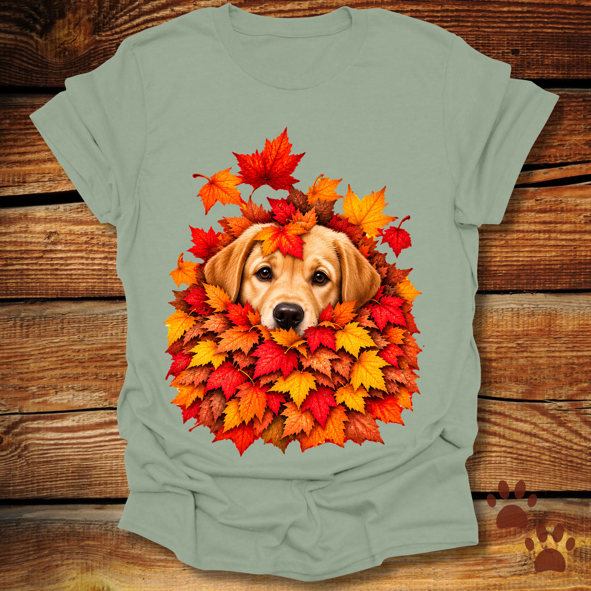 Yellow Labrador Retriever Leaf Pile T-Shirt - Front & Back Print