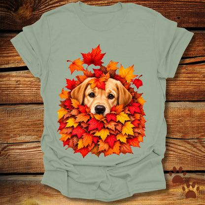 Yellow Labrador Retriever Leaf Pile T-Shirt - Front & Back Print