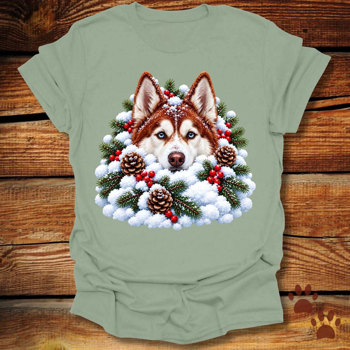 Red Husky Snow Pile T-Shirt