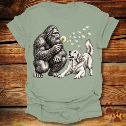 Bigfoot and Golden Retriever Dandelion T-Shirt