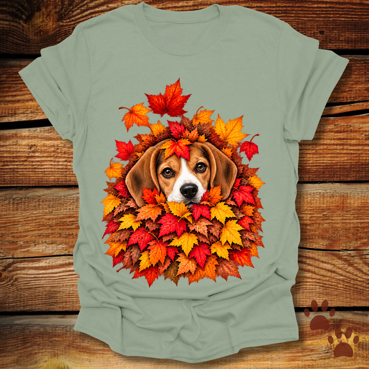 Beagle Leaf Pile T-Shirt - Front & Back Print