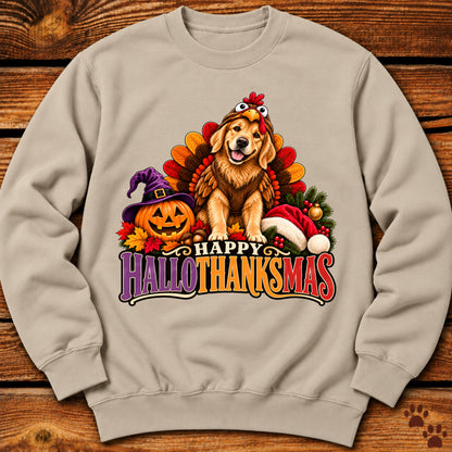 Happy Hallothanksmas Golden Retriever Turkey Sweatshirt