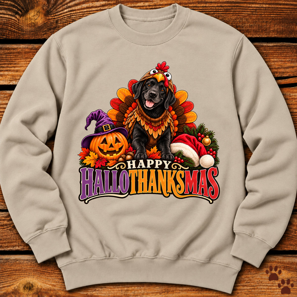 Happy Hallothanksmas Black Labrador Turkey Sweatshirt