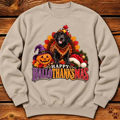 Happy Hallothanksmas Black Labrador Turkey Sweatshirt