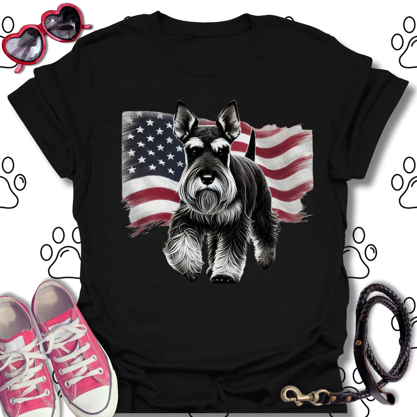 Schnauzer Patriotic American Flag T-Shirt