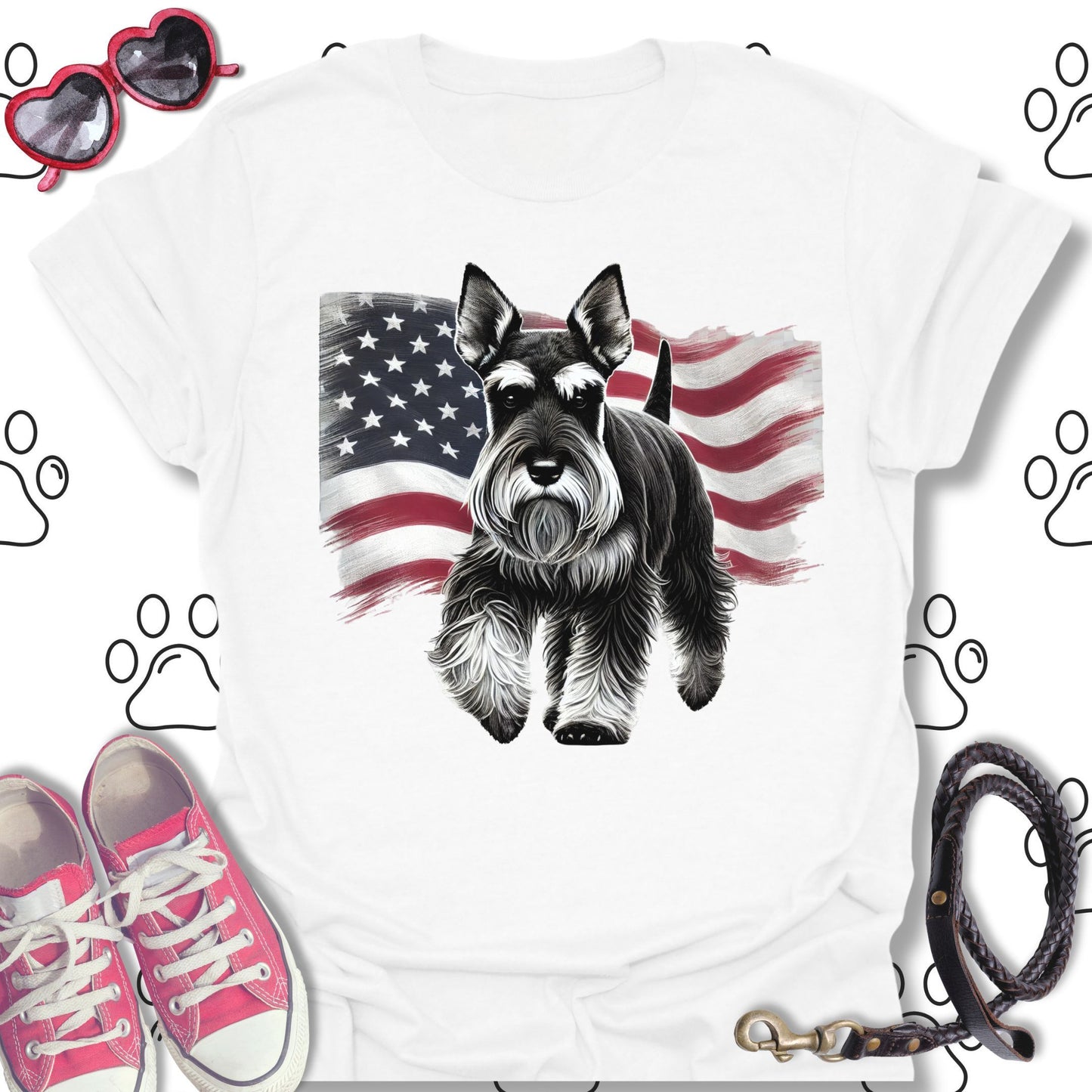 Schnauzer Patriotic American Flag T-Shirt