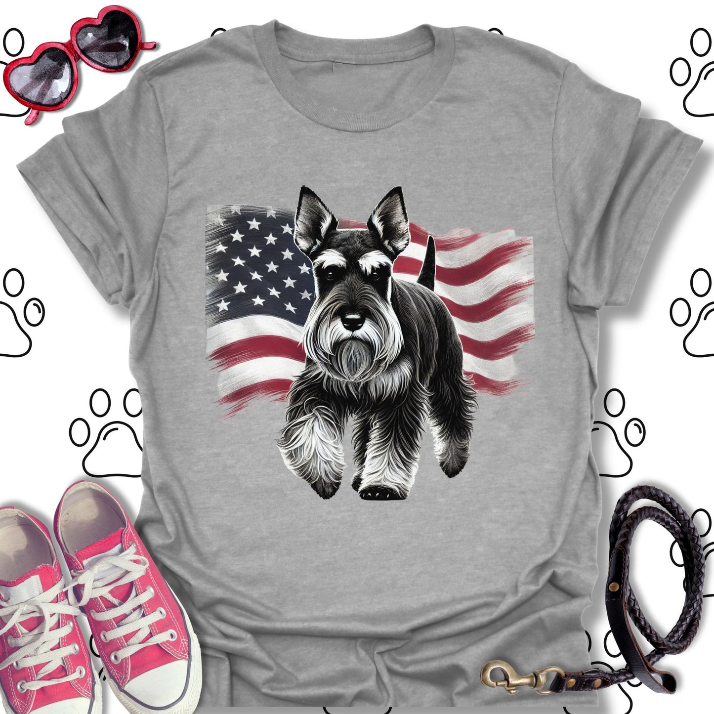 Schnauzer Patriotic American Flag T-Shirt