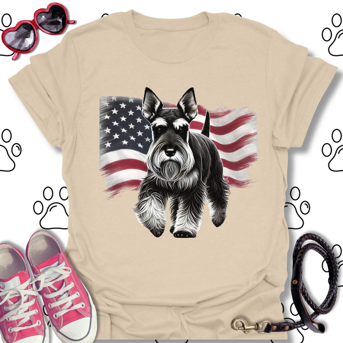 Schnauzer Patriotic American Flag T-Shirt
