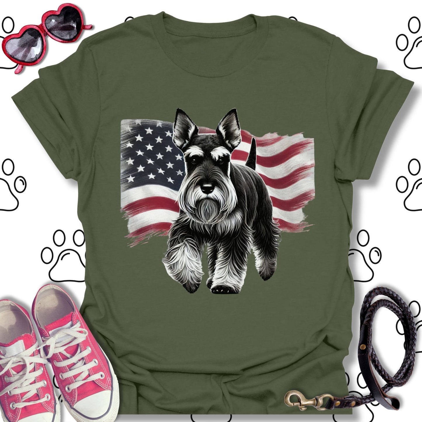 Schnauzer Patriotic American Flag T-Shirt