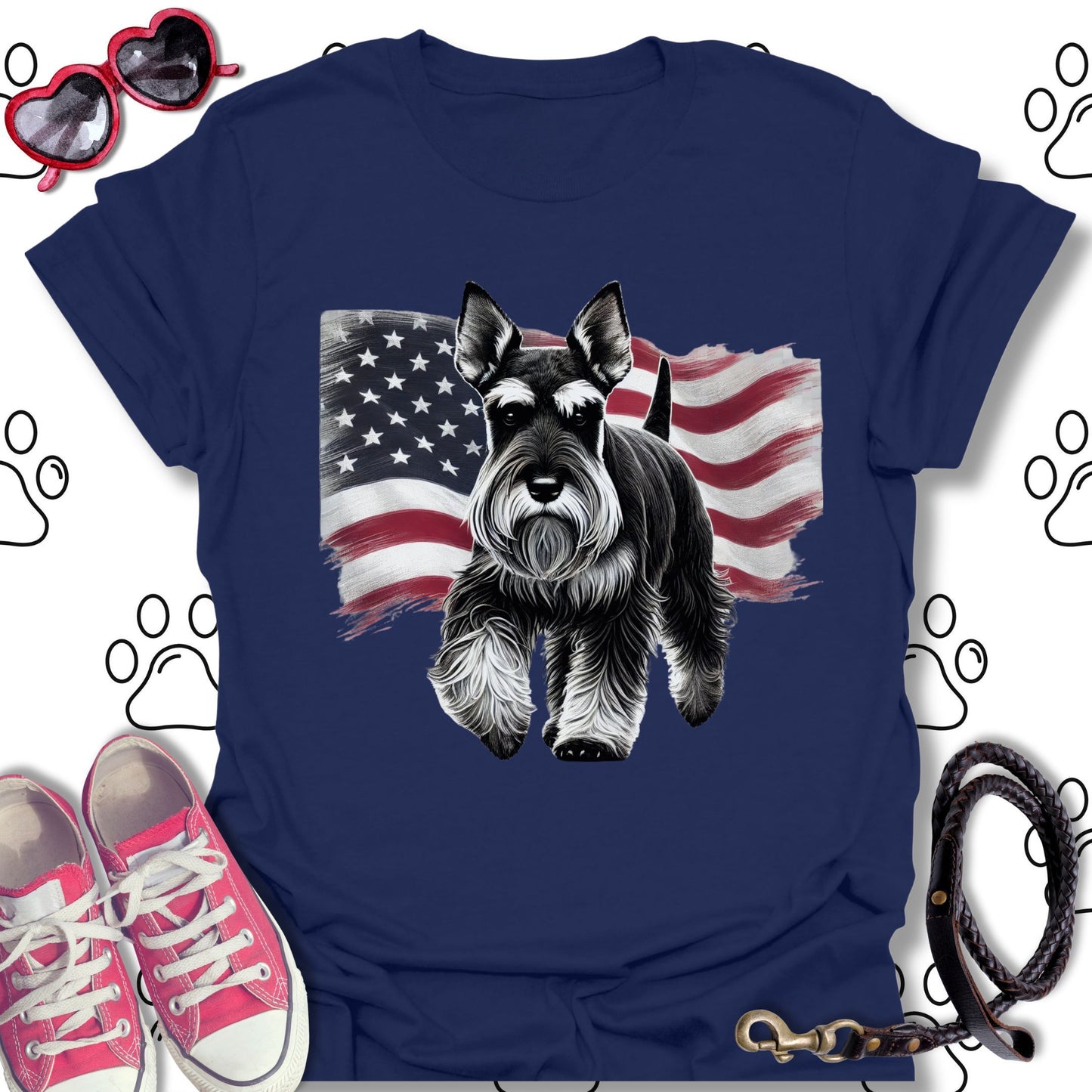 Schnauzer Patriotic American Flag T-Shirt