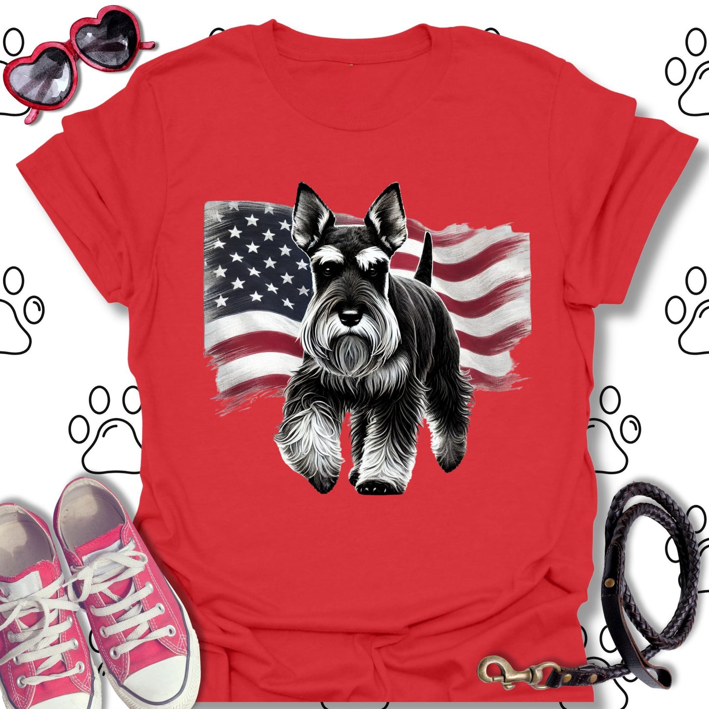 Schnauzer Patriotic American Flag T-Shirt