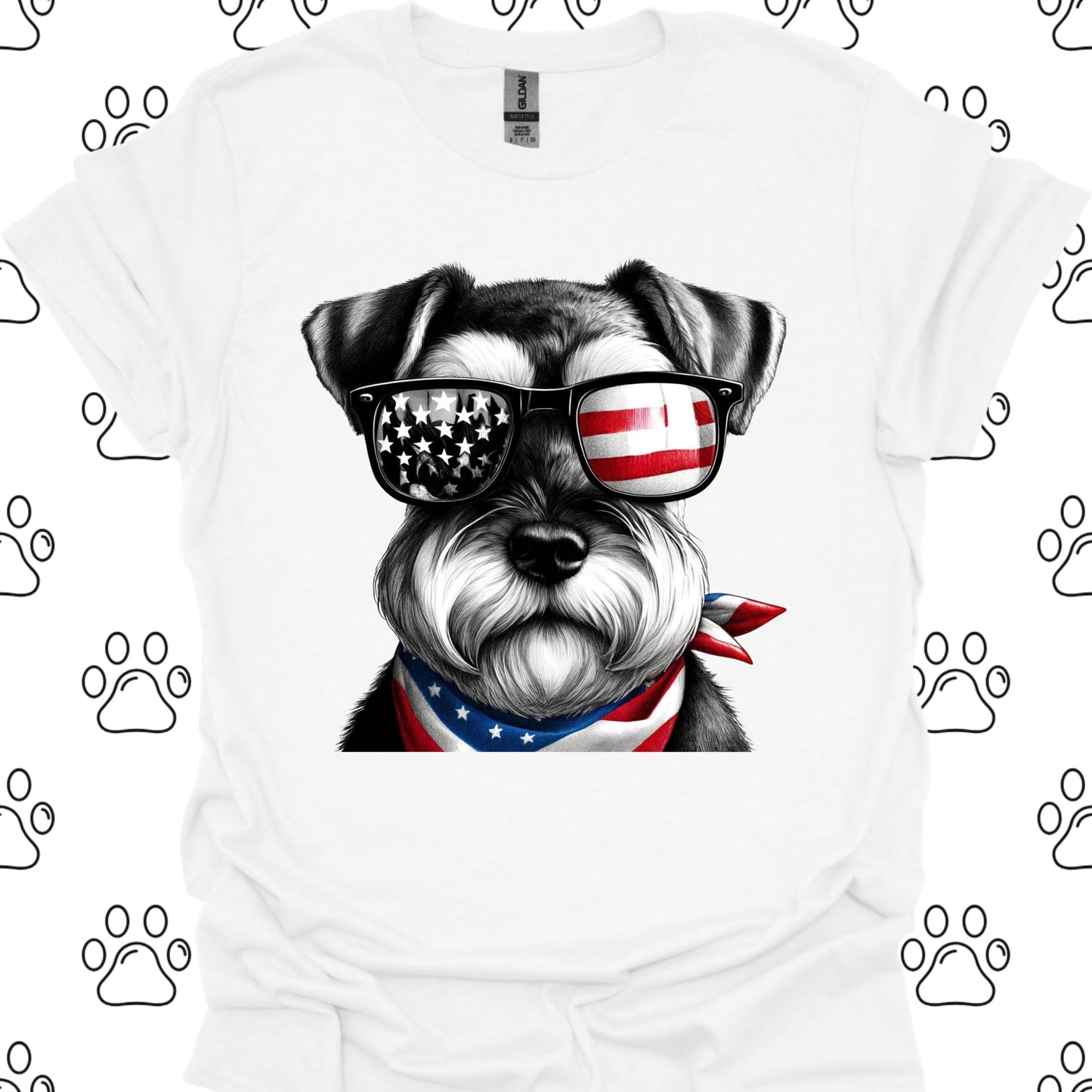 Schnauzer American Flag Sunglasses T-Shirt