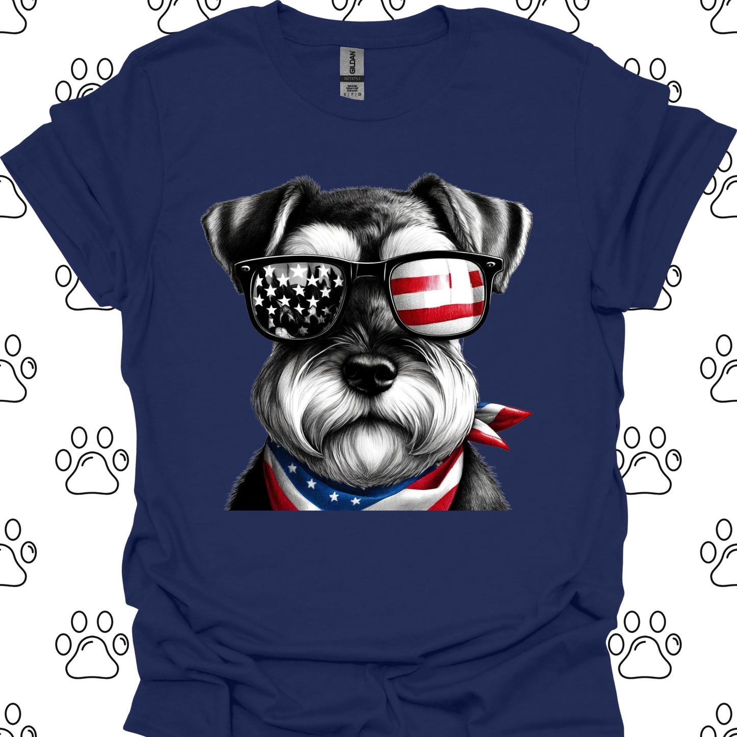 Schnauzer American Flag Sunglasses T-Shirt