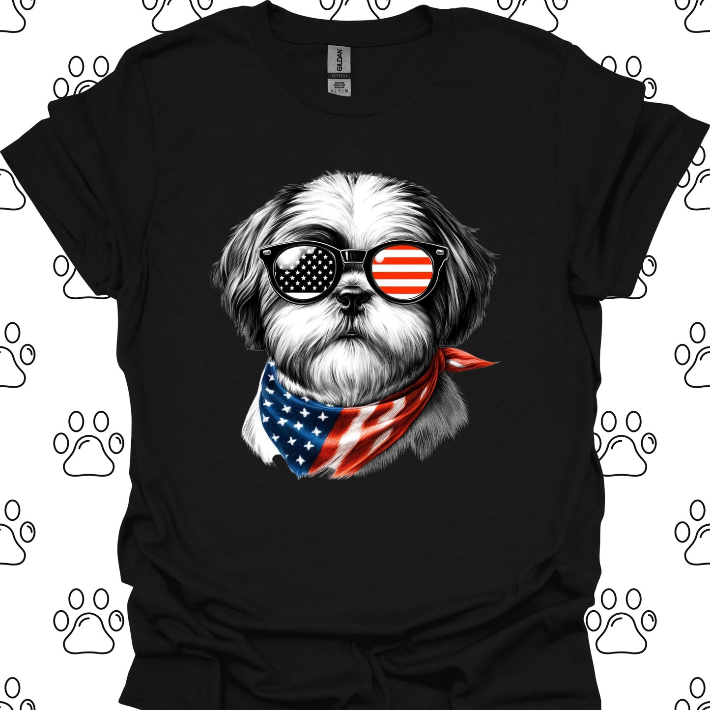 Shih Tzu American Flag Sunglasses T-Shirt