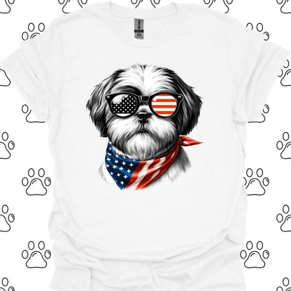 Shih Tzu American Flag Sunglasses T-Shirt