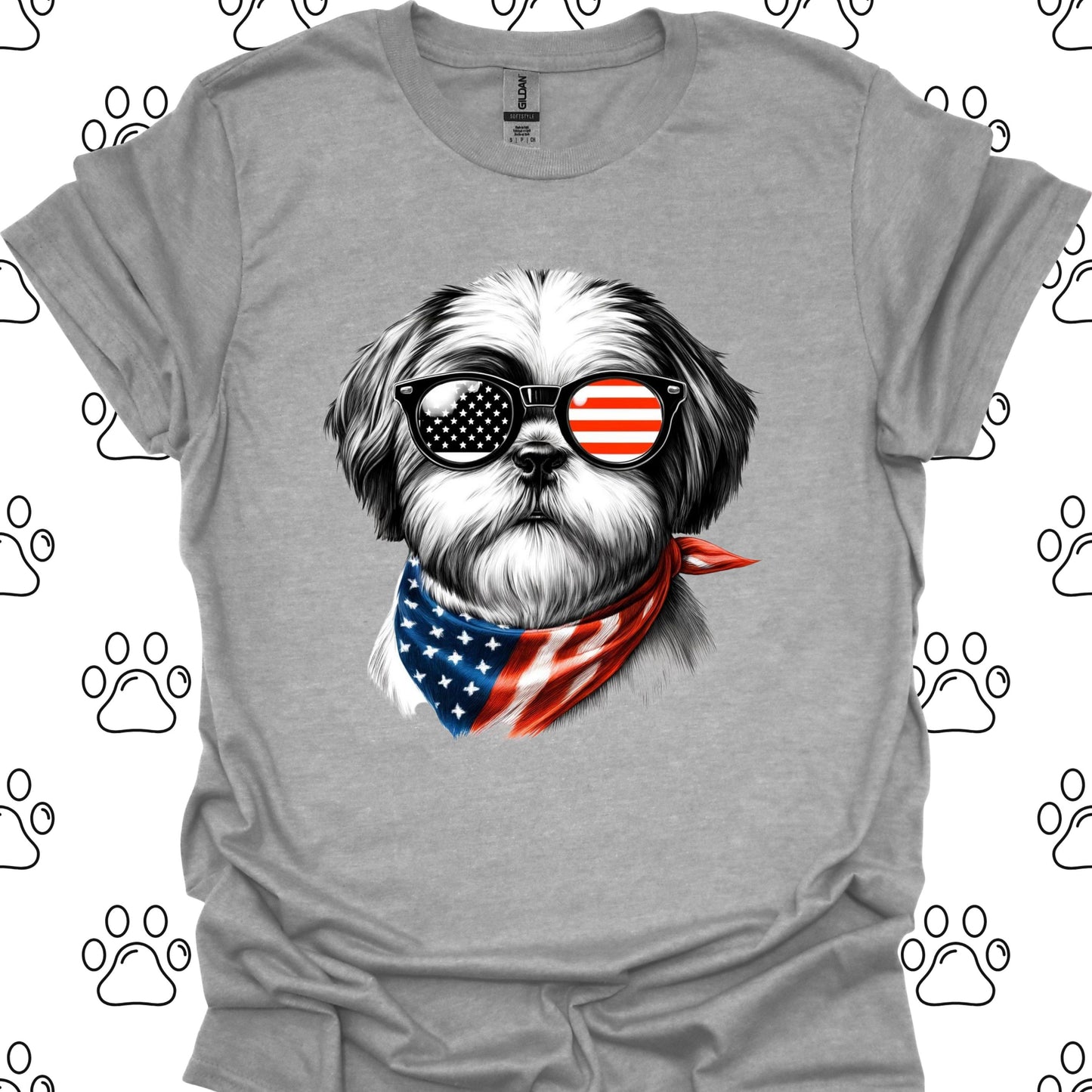 Shih Tzu American Flag Sunglasses T-Shirt