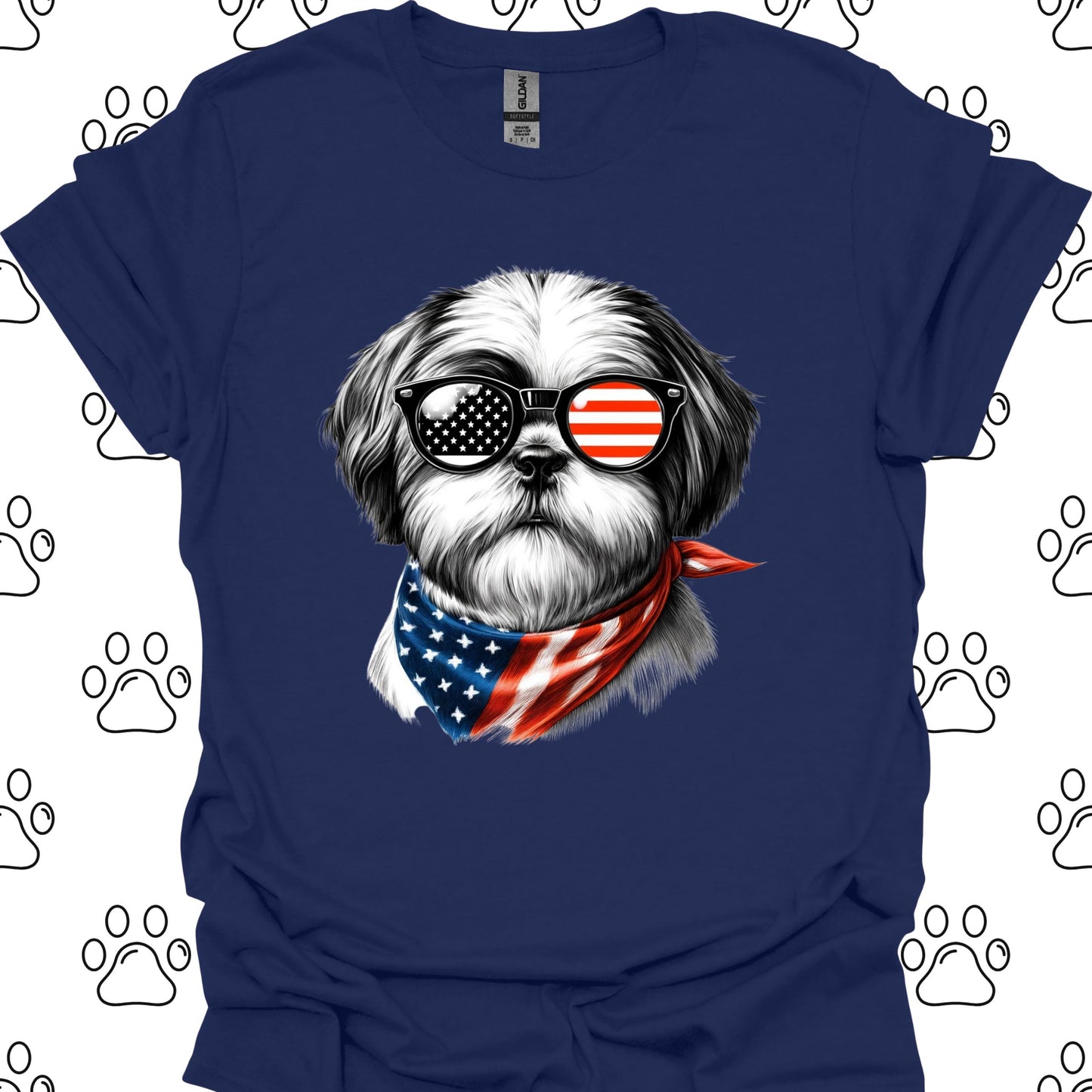 Shih Tzu American Flag Sunglasses T-Shirt