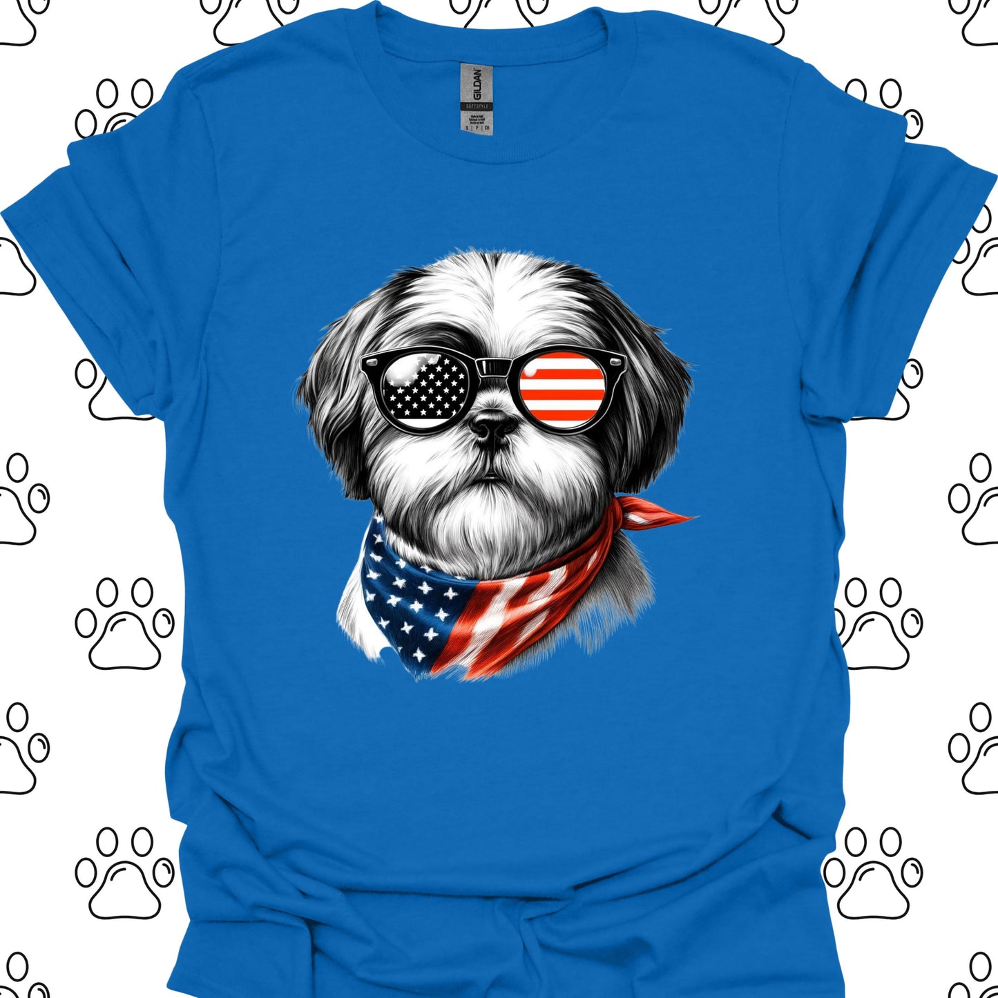 Shih Tzu American Flag Sunglasses T-Shirt