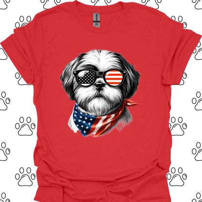 Shih Tzu American Flag Sunglasses T-Shirt