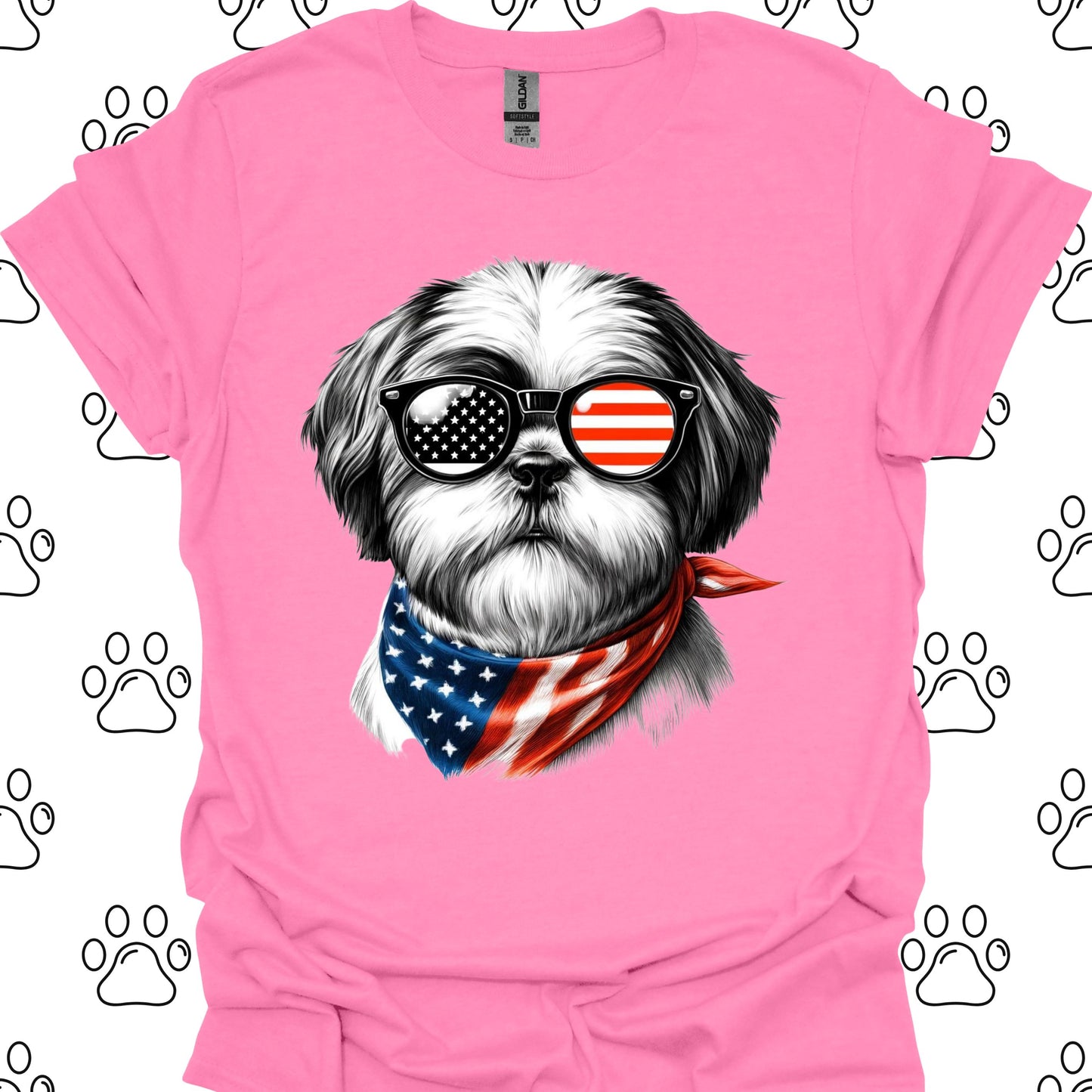 Shih Tzu American Flag Sunglasses T-Shirt