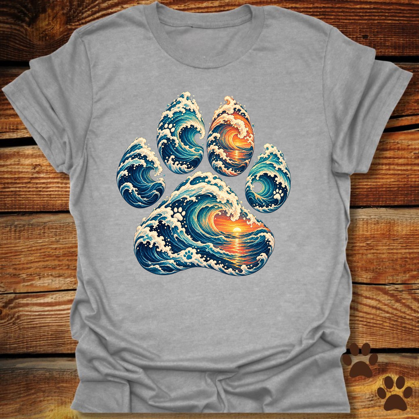 Ocean Sunset Wave Paw T-Shirt