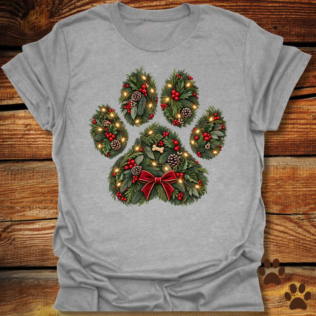 Christmas Wreath Dog Paw T-Shirt