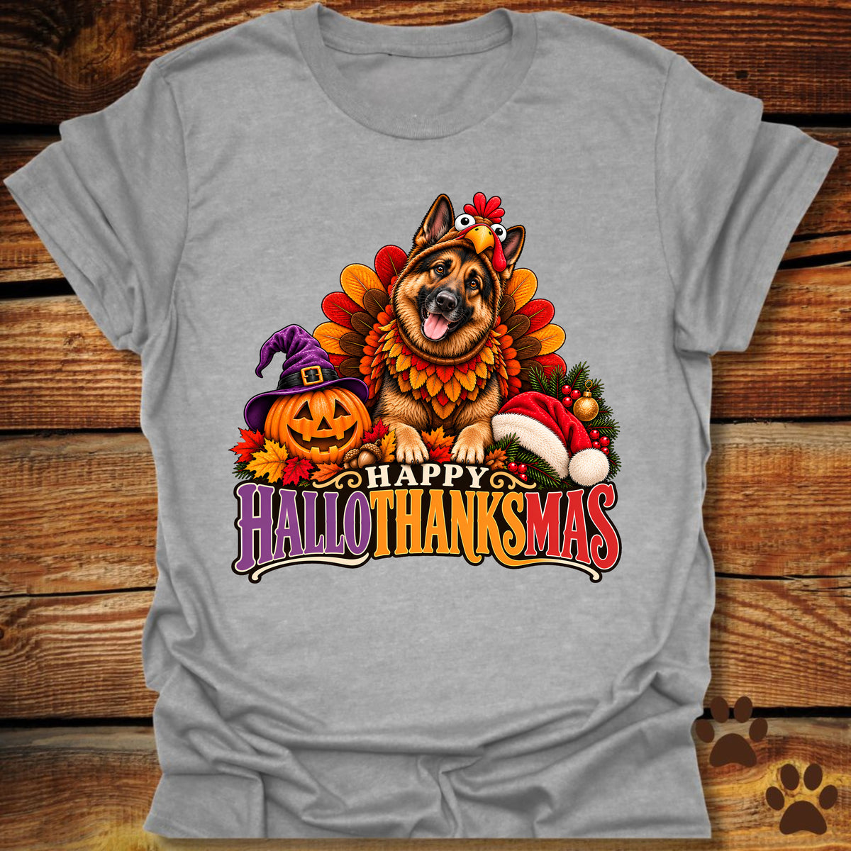 Happy Hallothanksmas German Shepherd Turkey T-Shirt