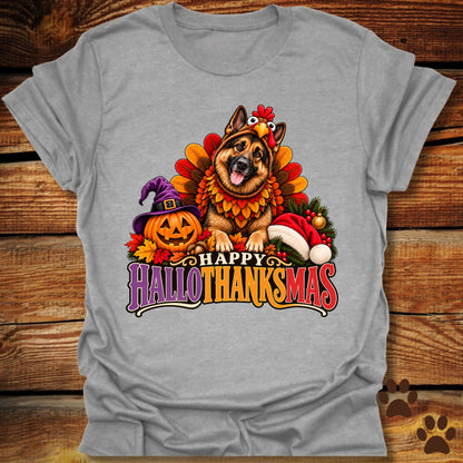 Happy Hallothanksmas German Shepherd Turkey T-Shirt