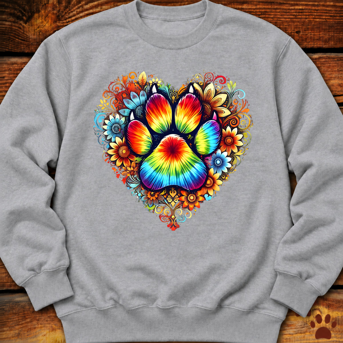 Rainbow Paw Print Heart Crewneck
