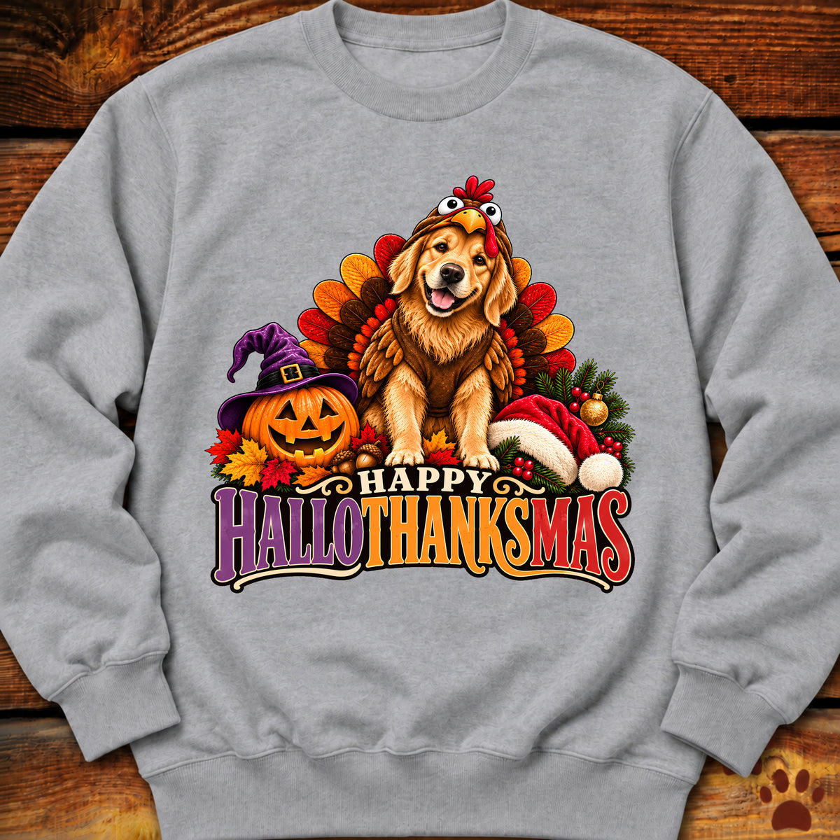 Happy Hallothanksmas Golden Retriever Turkey Sweatshirt