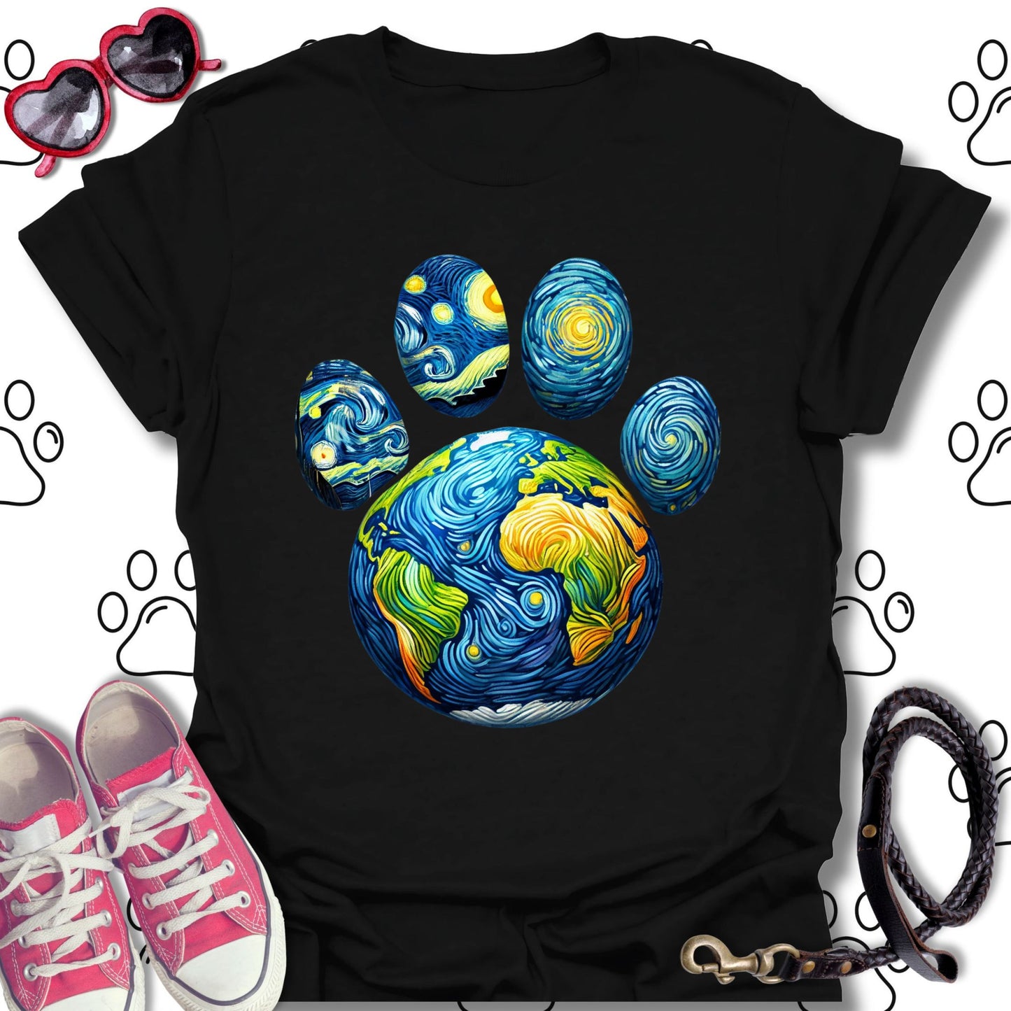 Starry Paw Earth T-Shirt – Van Gogh-Inspired T-Shirt