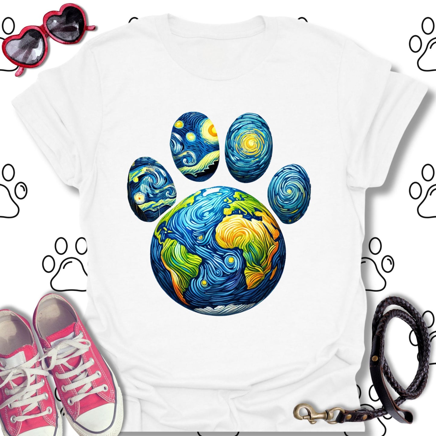 Starry Paw Earth T-Shirt – Van Gogh-Inspired T-Shirt