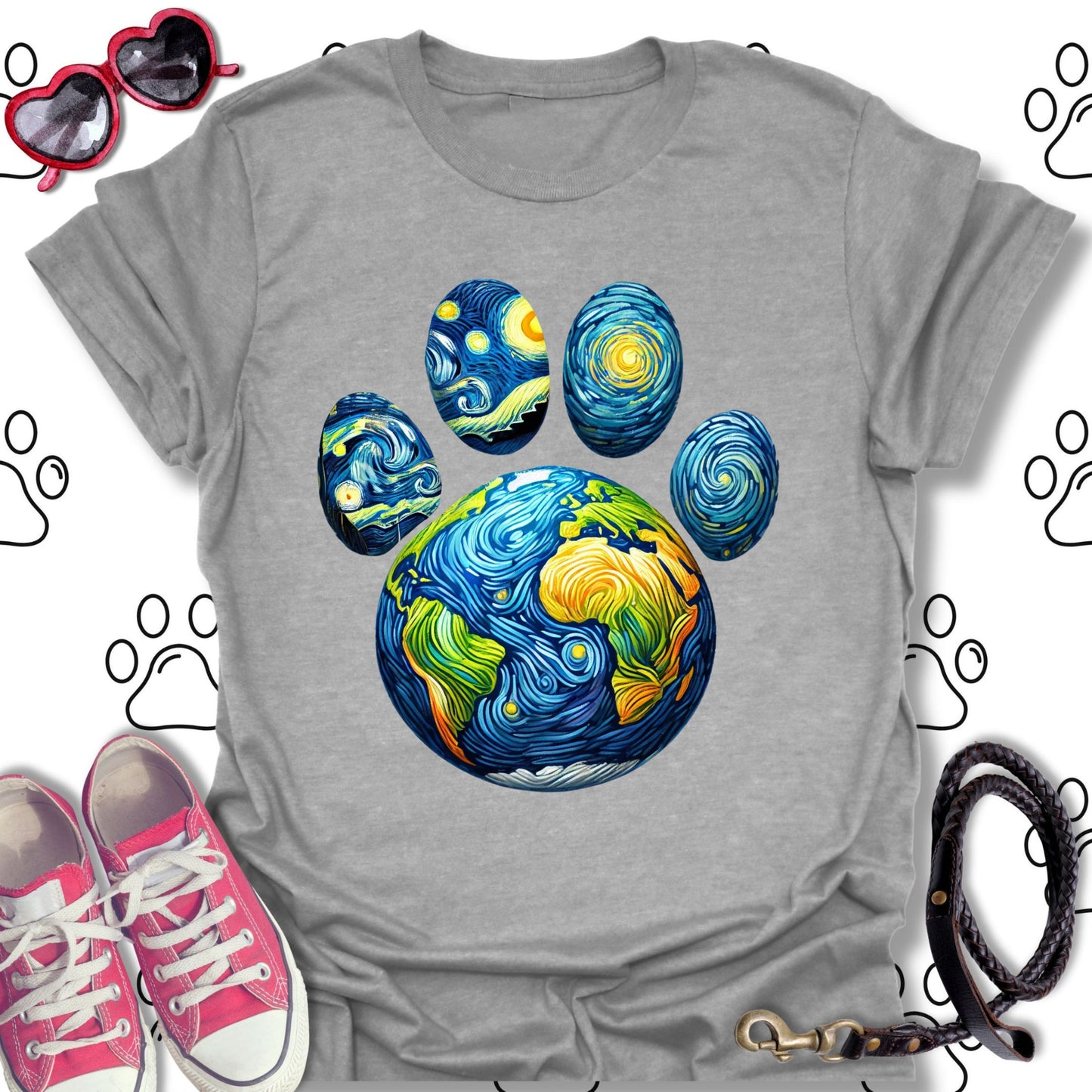 Starry Paw Earth T-Shirt – Van Gogh-Inspired T-Shirt