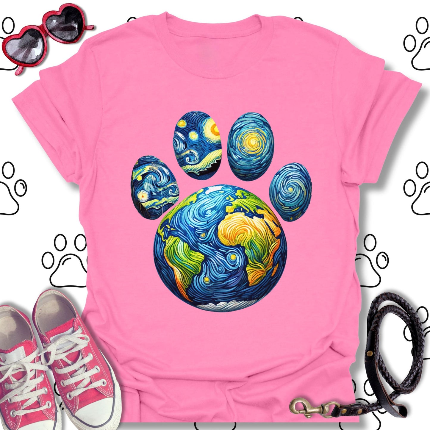 Starry Paw Earth T-Shirt – Van Gogh-Inspired T-Shirt