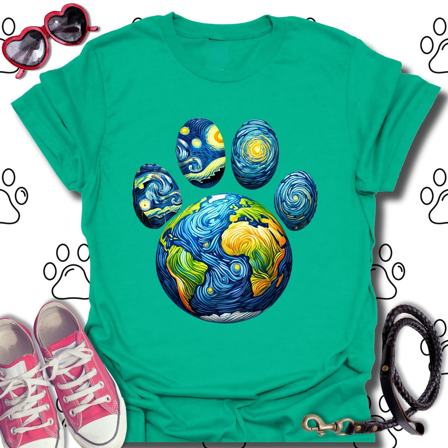 Starry Paw Earth T-Shirt – Van Gogh-Inspired T-Shirt