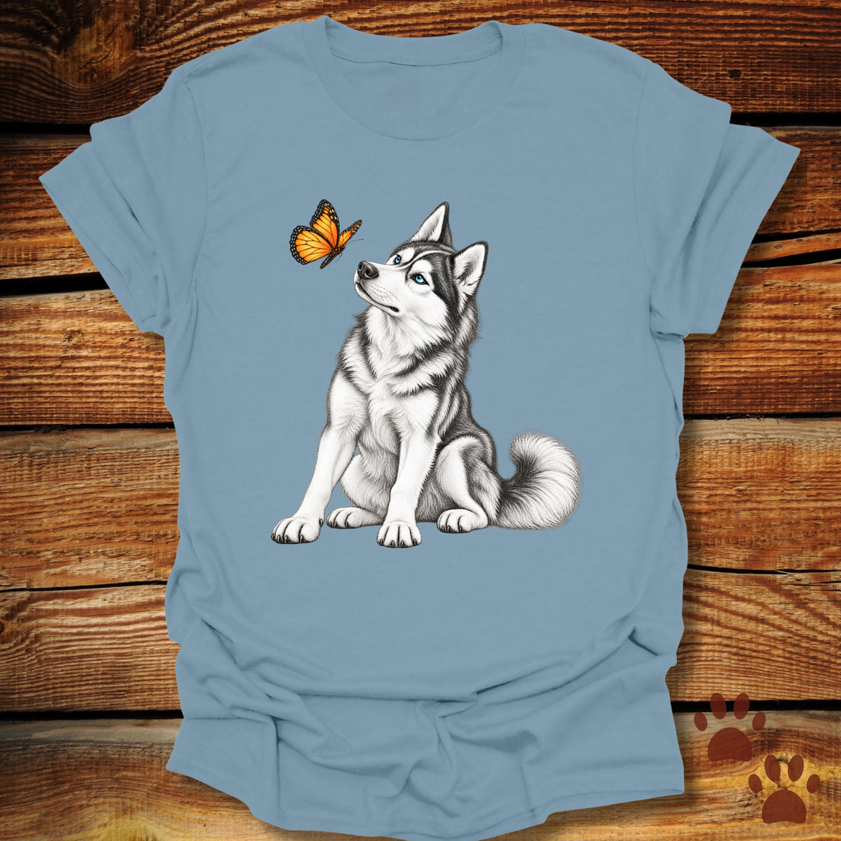 Blue-Eyed Siberian Husky Butterfly T-Shirt