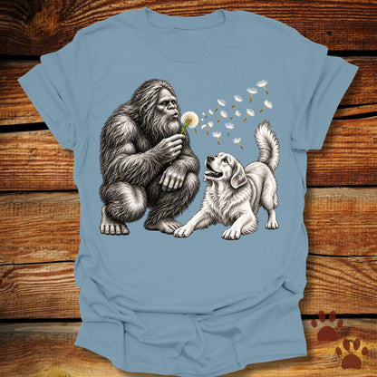 Bigfoot and Golden Retriever Dandelion T-Shirt