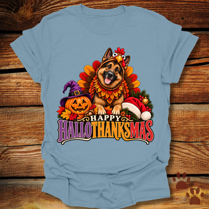 Happy Hallothanksmas German Shepherd Turkey T-Shirt